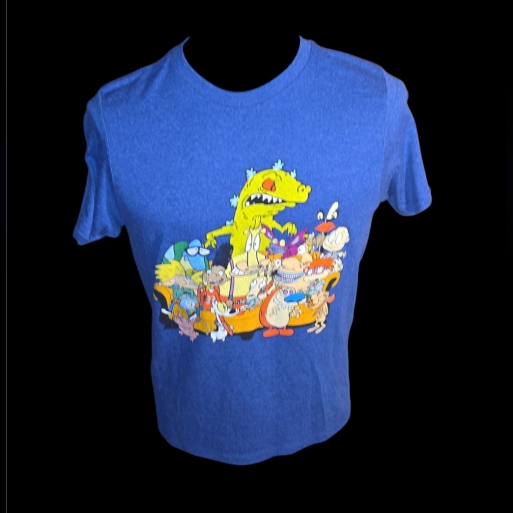 Nickelodeon Blue Short Sleeve Tee with Cartoon Graphics